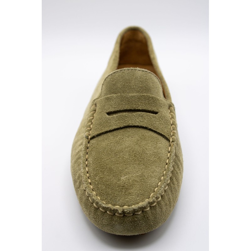 Mocassins femme vert amande ALIWELL en cuir suédé