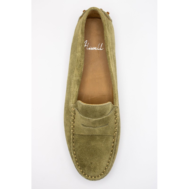 Mocassins femme vert amande ALIWELL en cuir suédé