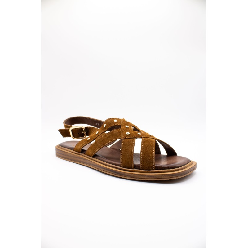 Nu-pieds plats femme tabac LAYA Aliwell en cuir