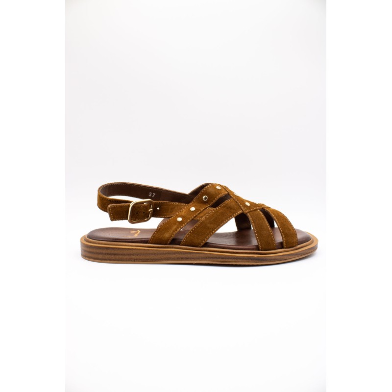 Nu-pieds plats femme tabac LAYA Aliwell en cuir