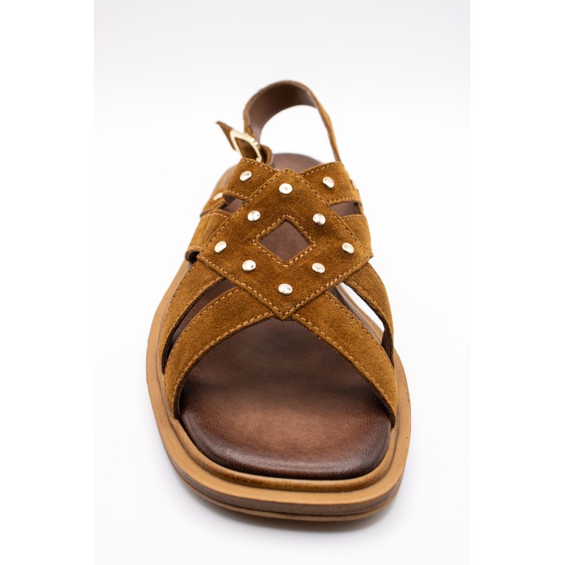 Nu-pieds plats femme tabac LAYA Aliwell en cuir