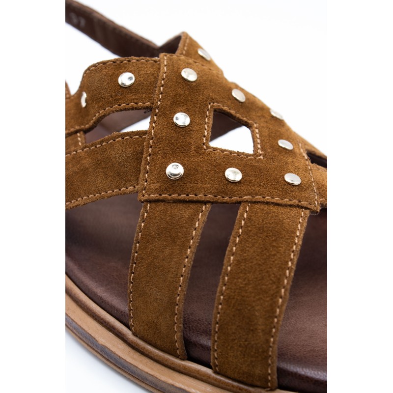 Nu-pieds plats femme tabac LAYA Aliwell en cuir