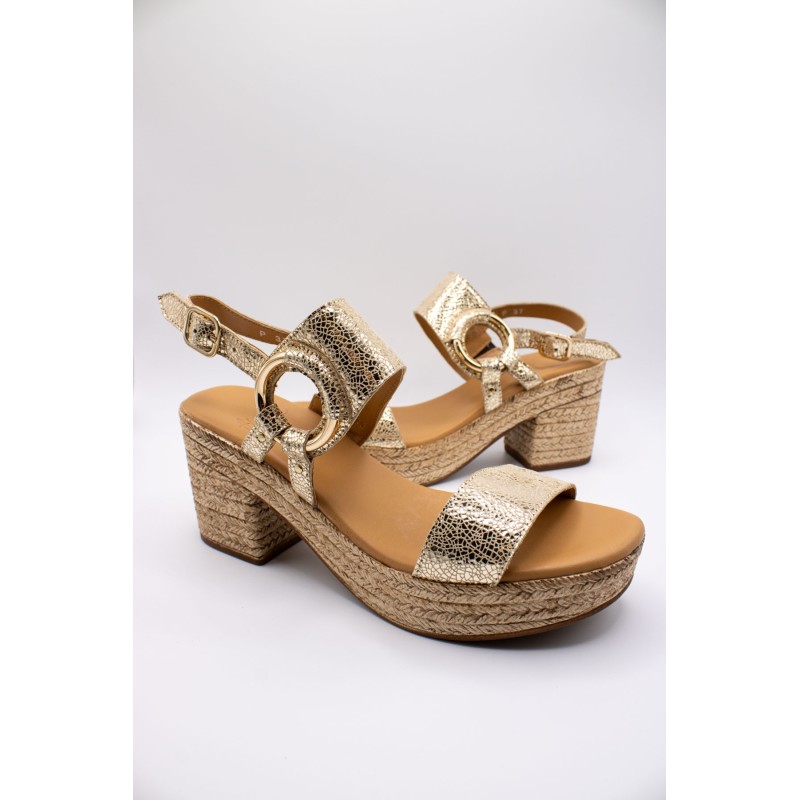 ALIWELL A125019 Sandale Talon Dorée Cuir Femme