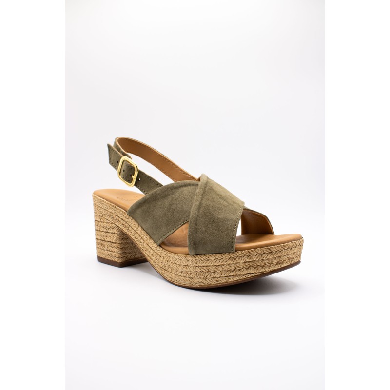 ALIWELL A124016 Sandales Talon Kaki Cuir Femme