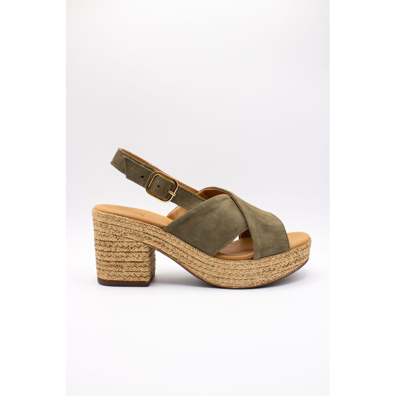 ALIWELL A124016 Sandales Talon Kaki Cuir Femme