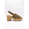 ALIWELL A124016 Sandales Talon Kaki Cuir Femme