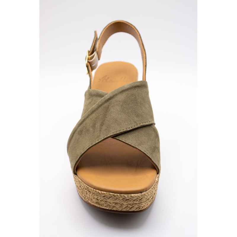 ALIWELL A124016 Sandales Talon Kaki Cuir Femme