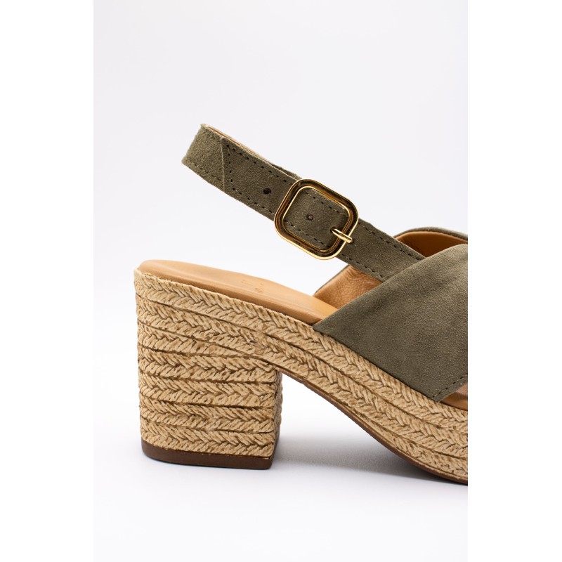 ALIWELL A124016 Sandales Talon Kaki Cuir Femme