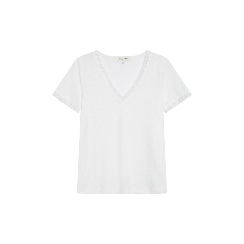 Rome T-shirt col v avec dentelle - GRACE & MILA Femme
