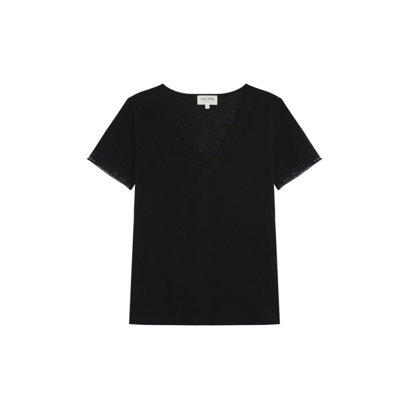 Rome T-shirt col v avec dentelle - GRACE & MILA Femme