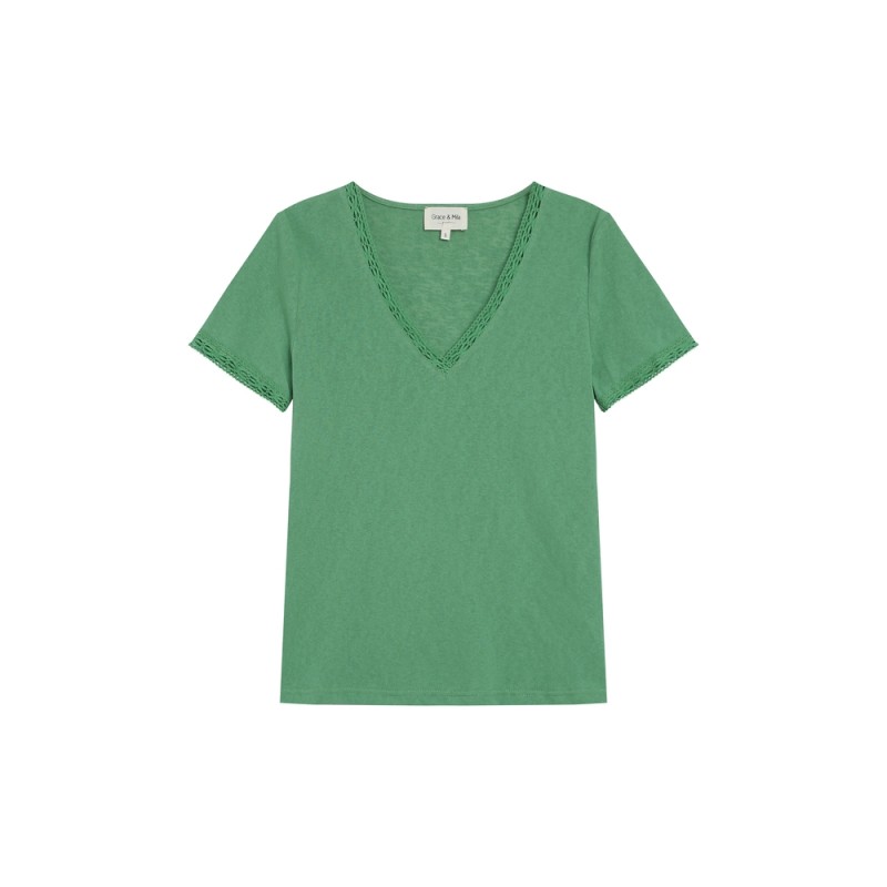 Rome T-shirt col v avec dentelle - GRACE & MILA Femme
