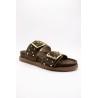 Mule double bride cloutée olive cuir femme SH2338