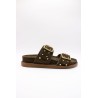 Mule double bride cloutée olive cuir femme SH2338