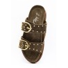 Mule double bride cloutée olive cuir femme SH2338