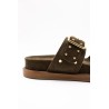 Mule double bride cloutée olive cuir femme SH2338