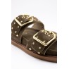 Mule double bride cloutée olive cuir femme SH2338
