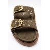 Mule double bride cloutée olive cuir femme SH2338