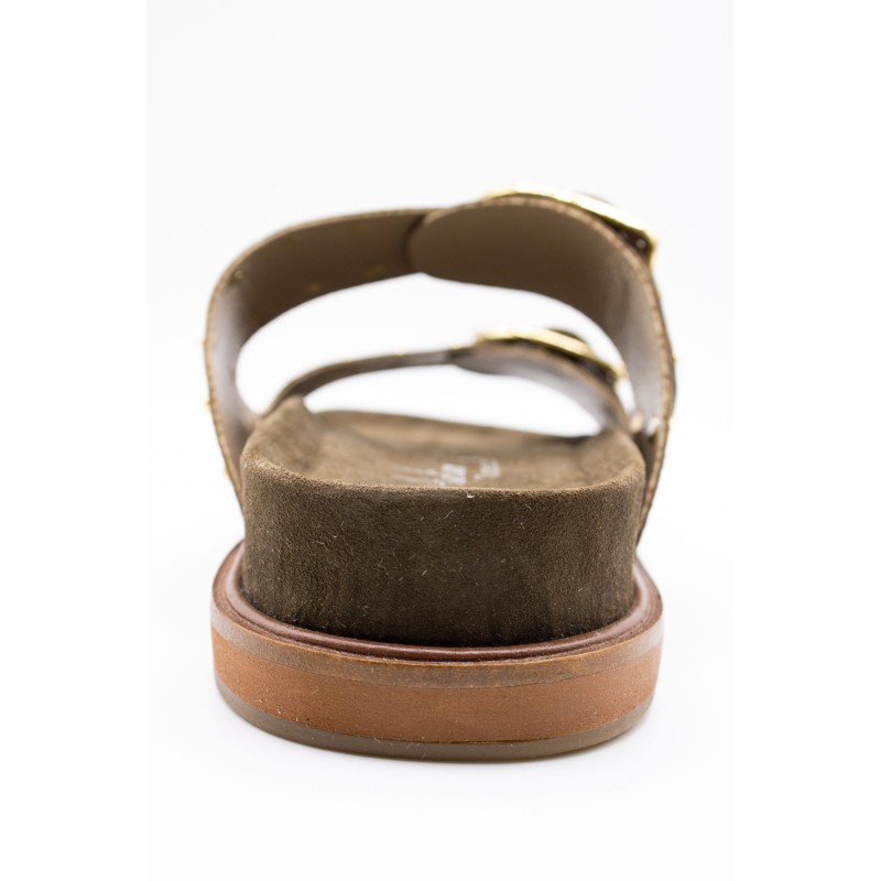 Mule double bride cloutée olive cuir femme SH2338