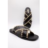 Reqins Sandale Maelie Noir Femme Cuir et Raphia