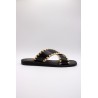 Reqins Sandale Maelie Noir Femme Cuir et Raphia