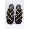 Reqins Sandale Maelie Noir Femme Cuir et Raphia