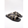 Reqins Sandale Maelie Noir Femme Cuir et Raphia
