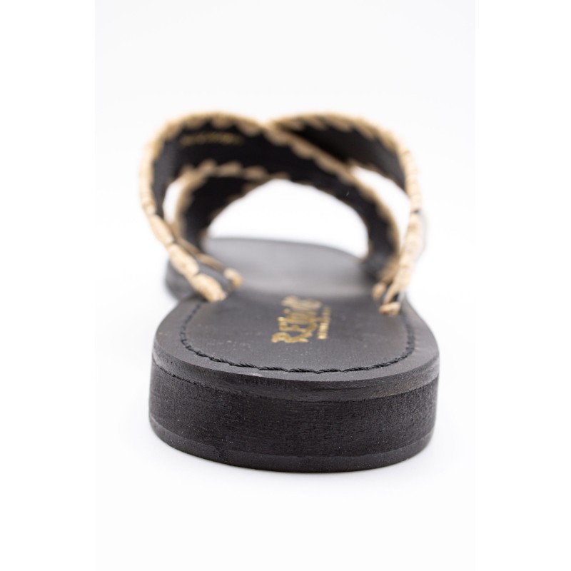 Reqins Sandale Maelie Noir Femme Cuir et Raphia
