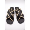 Reqins Sandale Maelie Noir Femme Cuir et Raphia