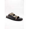 Reqins Sandale Minorque Noir Femme Cuir et Raphia