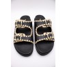 Reqins Sandale Minorque Noir Femme Cuir et Raphia