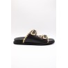Reqins Sandale Minorque Noir Femme Cuir et Raphia