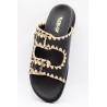 Reqins Sandale Minorque Noir Femme Cuir et Raphia
