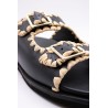 Reqins Sandale Minorque Noir Femme Cuir et Raphia
