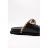 Reqins Sandale Minorque Noir Femme Cuir et Raphia