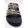 Reqins Sandale Minorque Noir Femme Cuir et Raphia