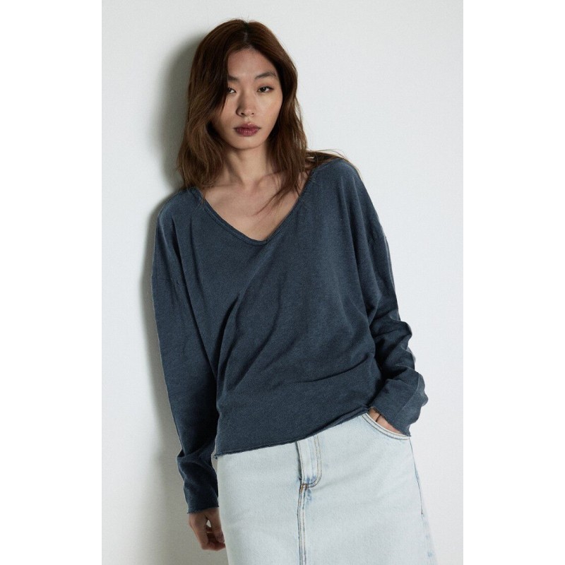 T-shirt Sonoma AMERICAN VINTAGE Navy Col V Manches Longues
