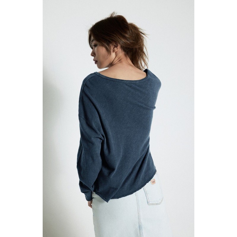 T-shirt Sonoma AMERICAN VINTAGE Navy Col V Manches Longues
