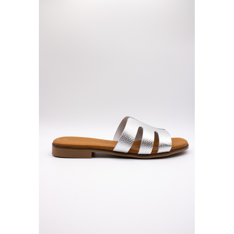 Mules argentées cuir femme confort | Eva Frutos