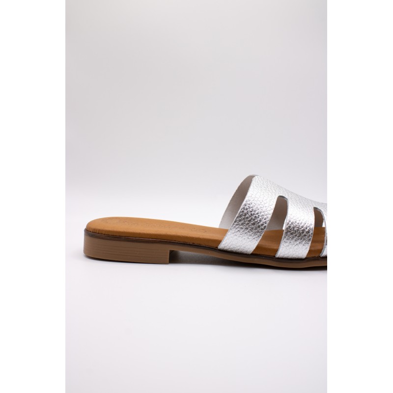 Mules argentées cuir femme confort | Eva Frutos