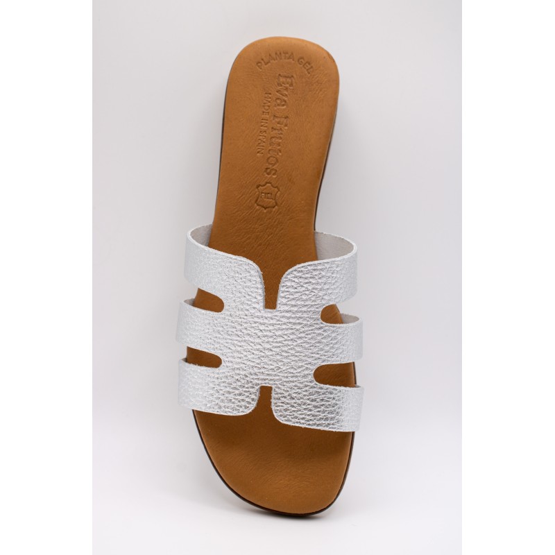 Mules argentées cuir femme confort | Eva Frutos