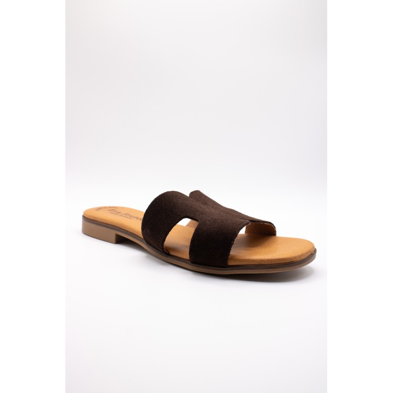 Mules cuir nubuck chocolat femme | Eva Frutos