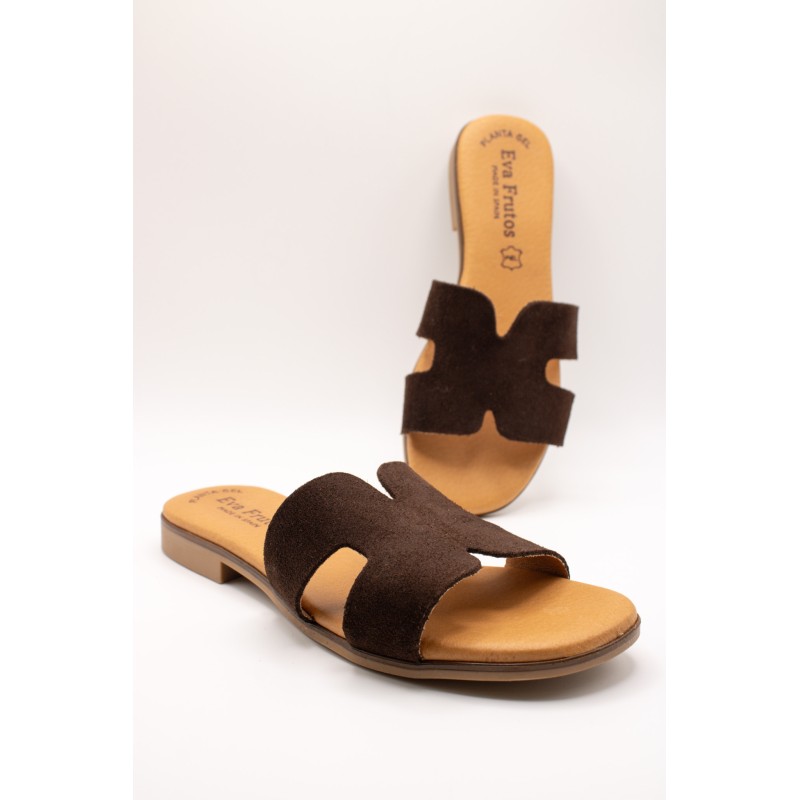 Mules cuir nubuck chocolat femme | Eva Frutos