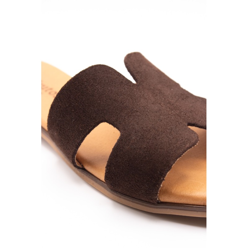 Mules cuir nubuck chocolat femme | Eva Frutos