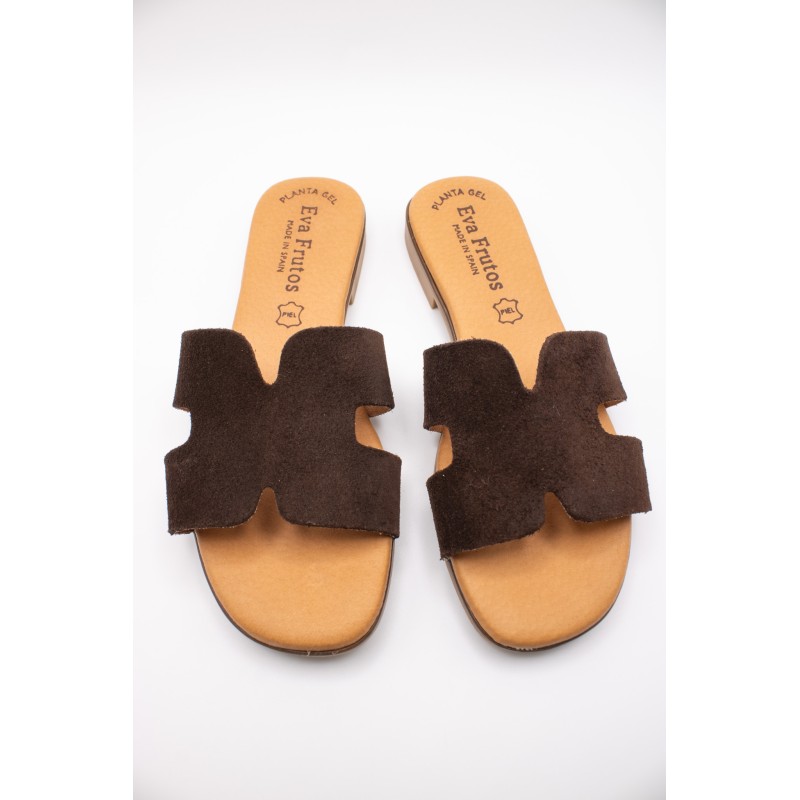 Mules cuir nubuck chocolat femme | Eva Frutos