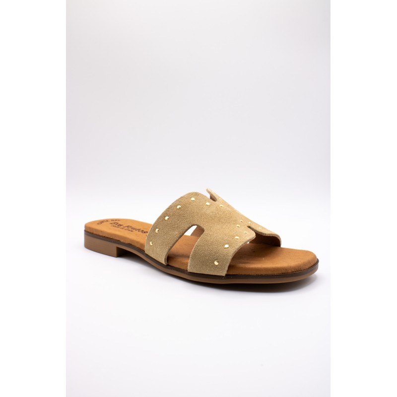 Mules cloutées cuir beige femme | Eva Frutos