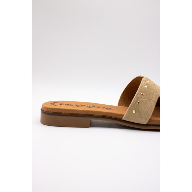 Mules cloutées cuir beige femme | Eva Frutos