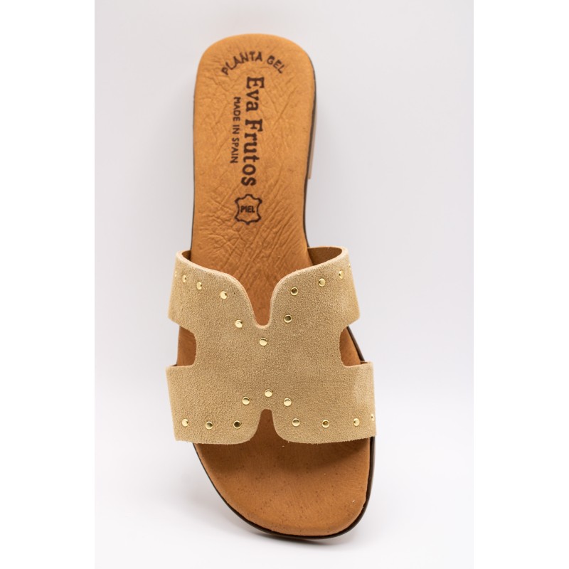 Mules cloutées cuir beige femme | Eva Frutos