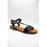 Sandales plates noires cuir cloutées femme | Eva Frutos