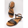 Sandales plates noires cuir cloutées femme | Eva Frutos