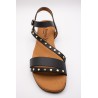 Sandales plates noires cuir cloutées femme | Eva Frutos